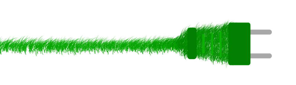 enchufe verde hierba que representa el ahorro energÃ©tico, el bajo consumo y el cuidado del medio ambiente